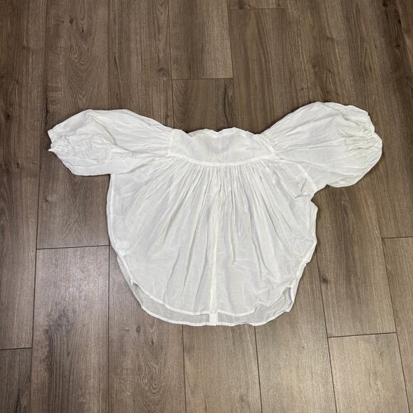 Madewell Shirred Balloon Sleeve Crewneck Button-Up Top Sz 2XS White Lightweight - Picture 6 of 8